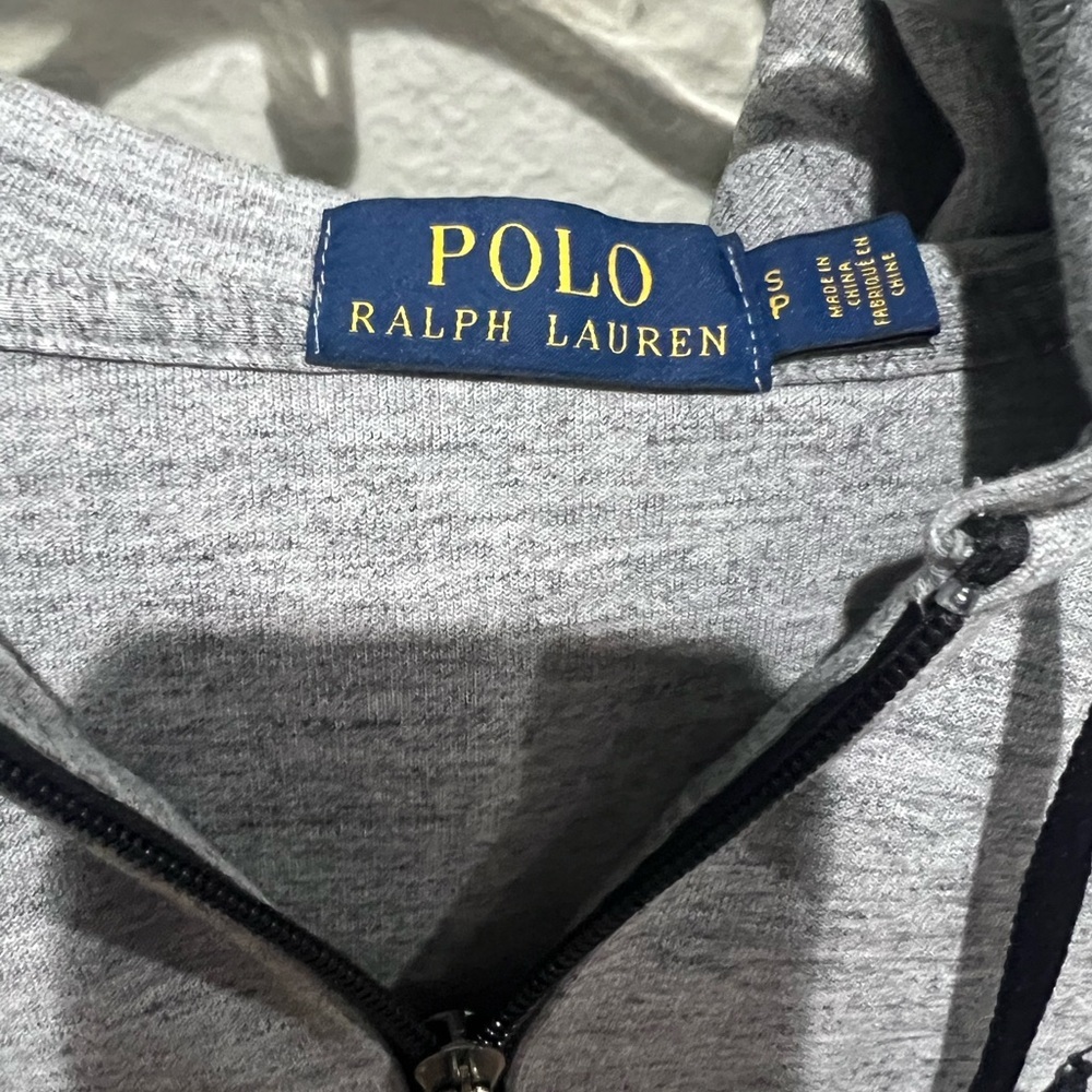 POLO Ralph Lauren Heather Gray Zip-Up Sweatshirt Full Zip Black Accents EUC S - Picture 2 of 4